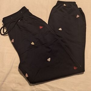 Brushed brand women's size Medium navy heart embroidered jogging pants, NWOT